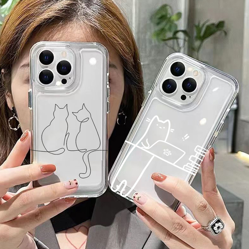 Receipt Printer Thermal - Schattige Line Cat Anti-drop Telefoonhoesje voor